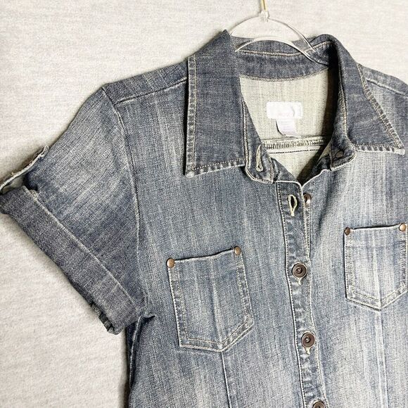 VTG Womens Micro‎ Mini Denim Jean Button Up Dress Size XS/S Blue Stretch Y2K - Picture 2 of 6